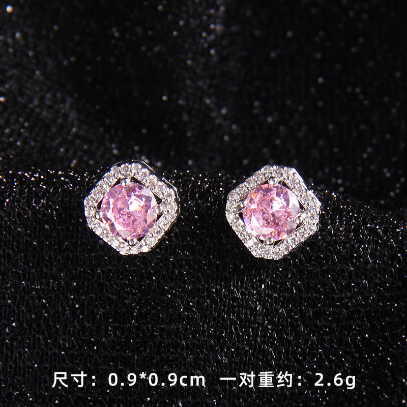 Set of Zircon Cross-Border Aliexpress Crystal Square Diamond Full Diamond Perfume Bottle Necklace Women's Jewelry Earrings Hot Selling Earrings