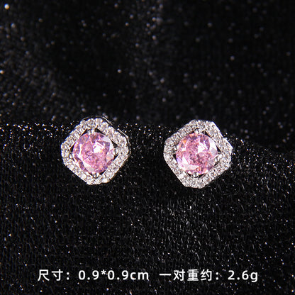 Set of Zircon Cross-Border Aliexpress Crystal Square Diamond Full Diamond Perfume Bottle Necklace Women's Jewelry Earrings Hot Selling Earrings