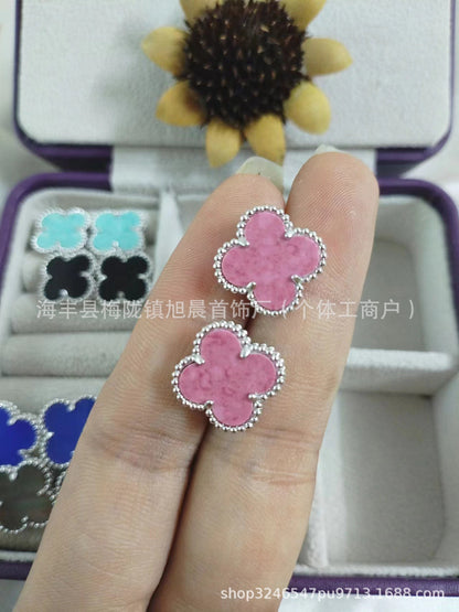 15mm New Fanjia Lucky Clover Ear Studs 18 Rose Gold Light Luxury Niche High-Grade All-Match Light Luxury Earrings