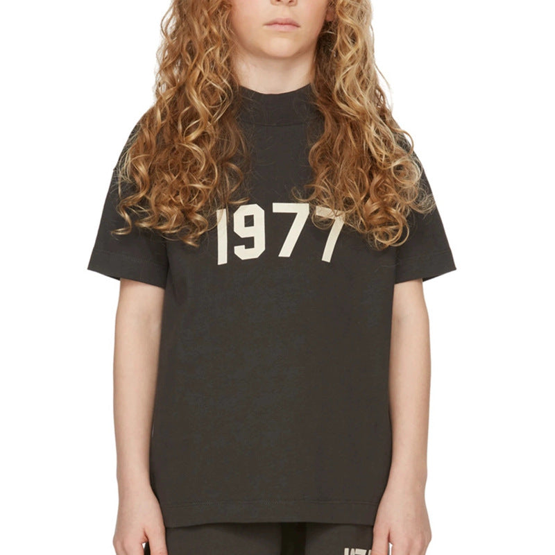 2022 cross-border children's clothing ESSENTIALS children's 1977 short-sleeved T-shirt European and American loose FOG double line