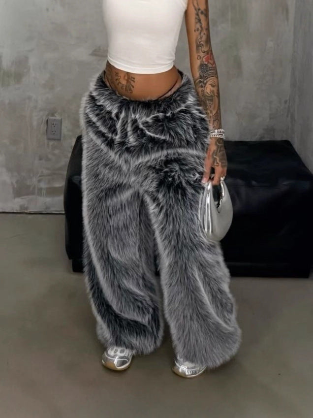 American Street Style Knitted Plush Trousers, Loose Long Trousers for Men and Women, Thickened Autumn and Winter Warm Casual Trousers for Men and Women