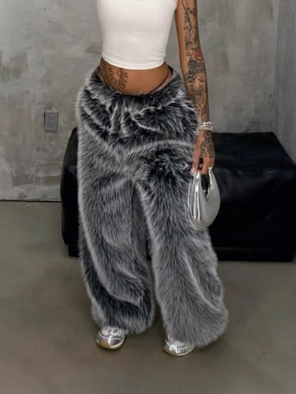 American Street Style Knitted Plush Trousers, Loose Long Trousers for Men and Women, Thickened Autumn and Winter Warm Casual Trousers for Men and Women