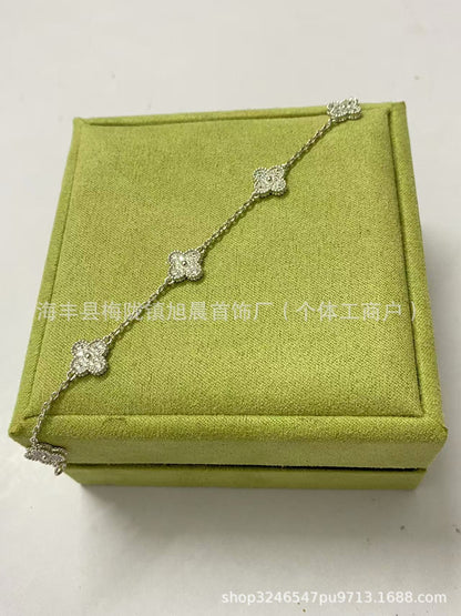High Version Fanjia Four-Leaf Clover 6 Small Flower Bracelet Cnc Precision Natural Carnelian Lucky Bracelet V Gold Plated 18K Gold