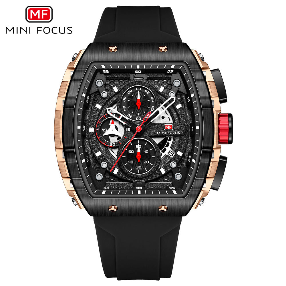 Mini Focus Brand Watch Outdoor Style Barrel Men's Watch Curved Mirror Gradient Cut Out Men's Watch 0399g