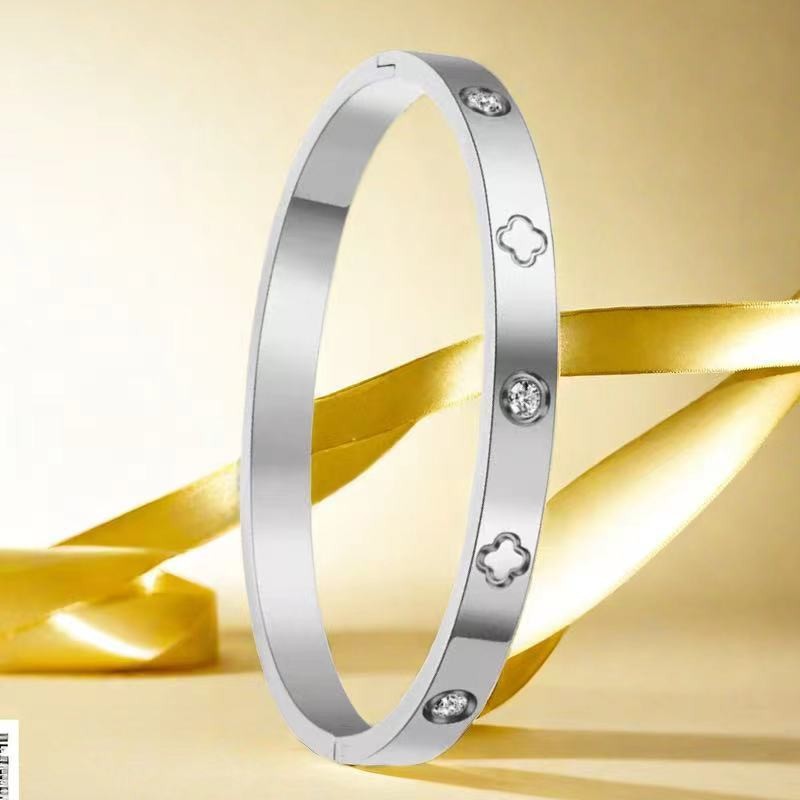 Cross-border Stainless Steel Bracelet Women's High-grade Electroplated Circle Bracelet Diamond Light Luxury Titanium Steel Fashion Jewelry