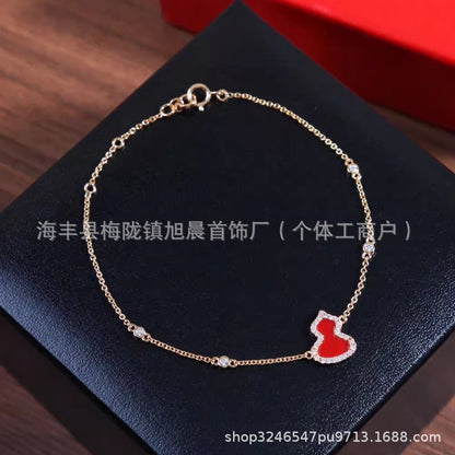 Kirin Gourd Bracelet Fashion Plated 18k Rose Gold Red Agate Jewelry Diamond Bracelet Benmingnian Red Rope Light Luxury