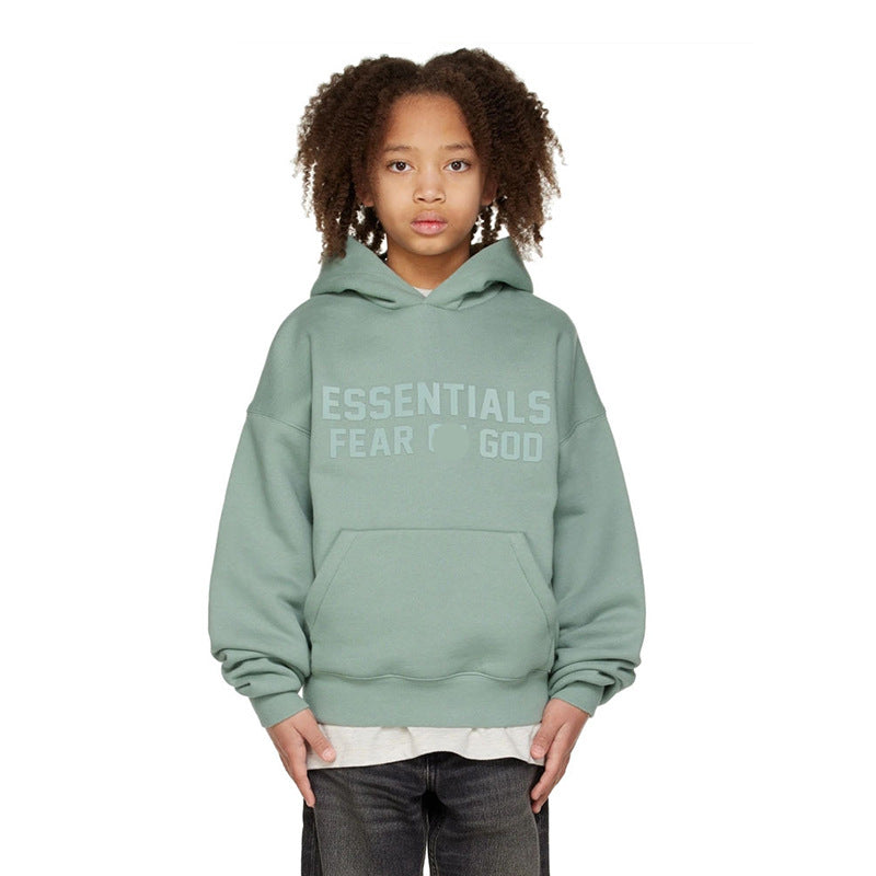 Fashionable Brand Kidsren's Clothing Essentials Autumn and Winter Clothing Fog Boys and Girls High Street Fashion Loose Hooded Velvet Sweatshirt