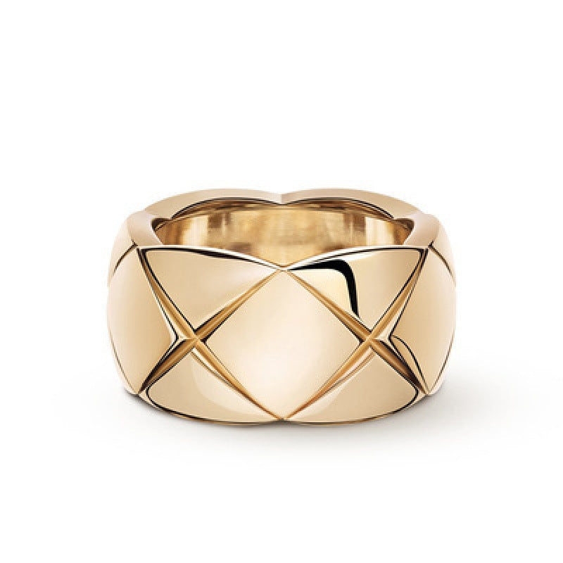 Xiao Xiang style coco rhombus ring for men and women 18k rose gold CNC wide narrow cross high version ring lovers