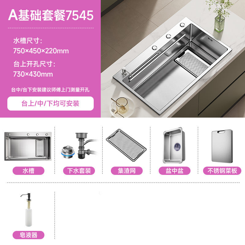 New Slag Collection Stainless Steel 304 Silver Kitchen Sink Large Single Sink Dishwashing Sink Multi-Functional Sink under the Sink