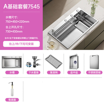 New Slag Collection Stainless Steel 304 Silver Kitchen Sink Large Single Sink Dishwashing Sink Multi-Functional Sink under the Sink