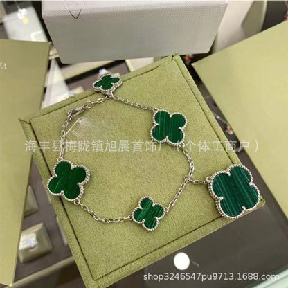 Vanjia Four-Leaf Clover Large and Small Flower Bracelet for Women Ins Thick Plated 18K Rose Gold Red Agate Bracelet Manufacturer Wholesale