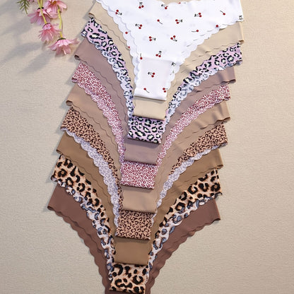 10 Pack Leopard Print Color Series Seams Women's Casual Set