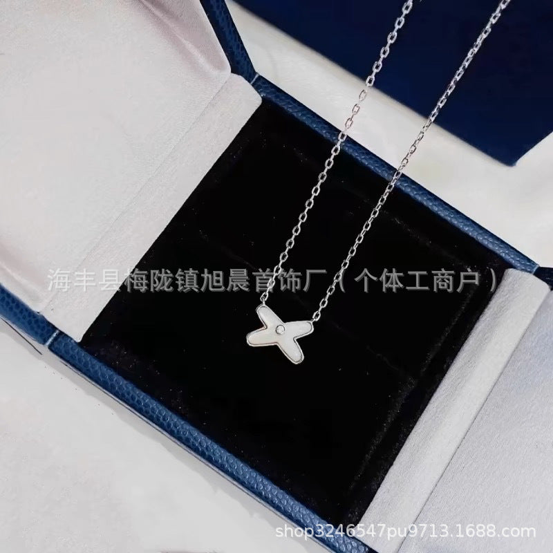 High Version Shangjia Platinum Jue Cross Necklace Female White Fritillaria 18k Gold Light Luxury High-end Bracelet for Girlfriend Gift