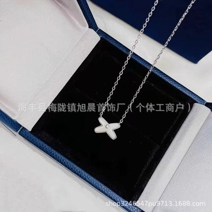 High Version Shangjia Platinum Jue Cross Necklace Female White Fritillaria 18k Gold Light Luxury High-end Bracelet for Girlfriend Gift