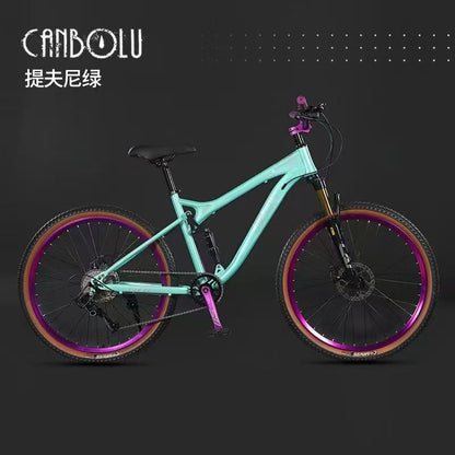 Shock-Absorbing Soft-Tail Mountain Bike Student Bicycle Variable Speed Oil Brake Road Bike Adult Off-Road Men's and Women's Youth Bicycle