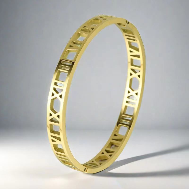 Cross-border Stainless Steel Bracelet Women's High-grade Electroplated Circle Bracelet Diamond Light Luxury Titanium Steel Fashion Jewelry