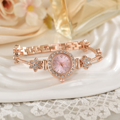 Foreign Trade Internet Celebre New Style Steel Belt Full Diamond Small Round Head Dial Watch Small Small Thin Belt High Color Value Digital Face Bracelet Watch