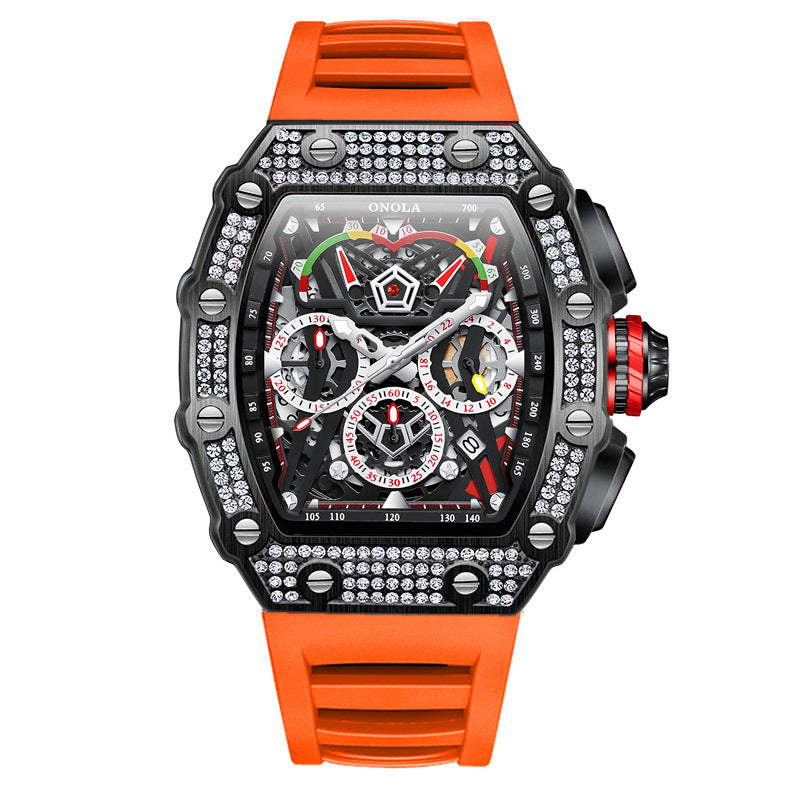 Cross-border new style ONOLA diamond multi-functional fashion waterproof quartz men's watch silicone with watch