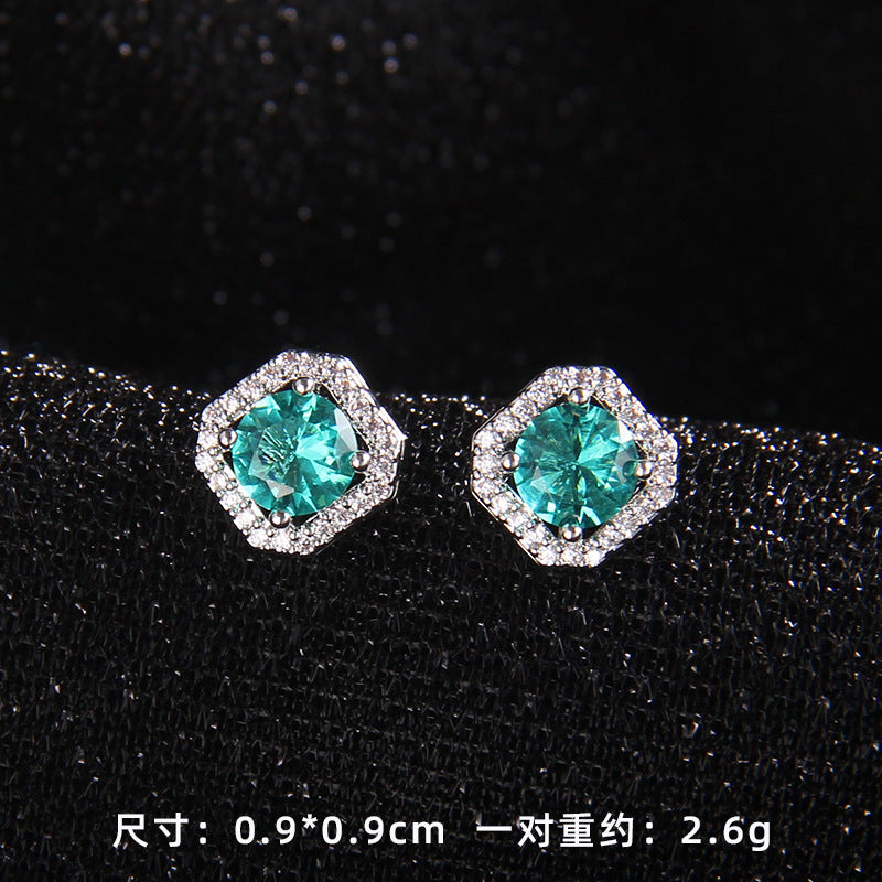 Set of Zircon Cross-Border Aliexpress Crystal Square Diamond Full Diamond Perfume Bottle Necklace Women's Jewelry Earrings Hot Selling Earrings