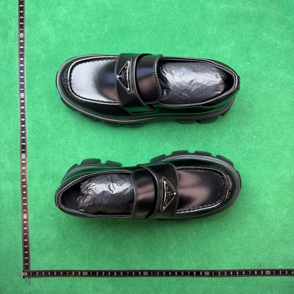 Prada - Monolith Brushed Leather Loafers
