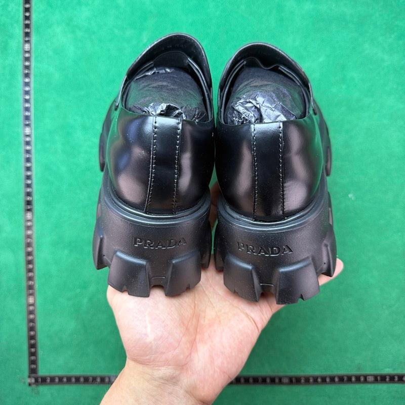 Prada - Monolith Brushed Leather Loafers